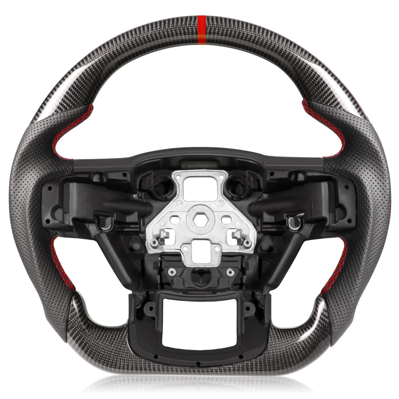 TESFEEL Carbon Fiber Steering Wheel for Ford F150 20152020 DShaped FlatBottom Perforated Nappa Leather Grip HandStitched for F150 Without Paddle Shifters Models