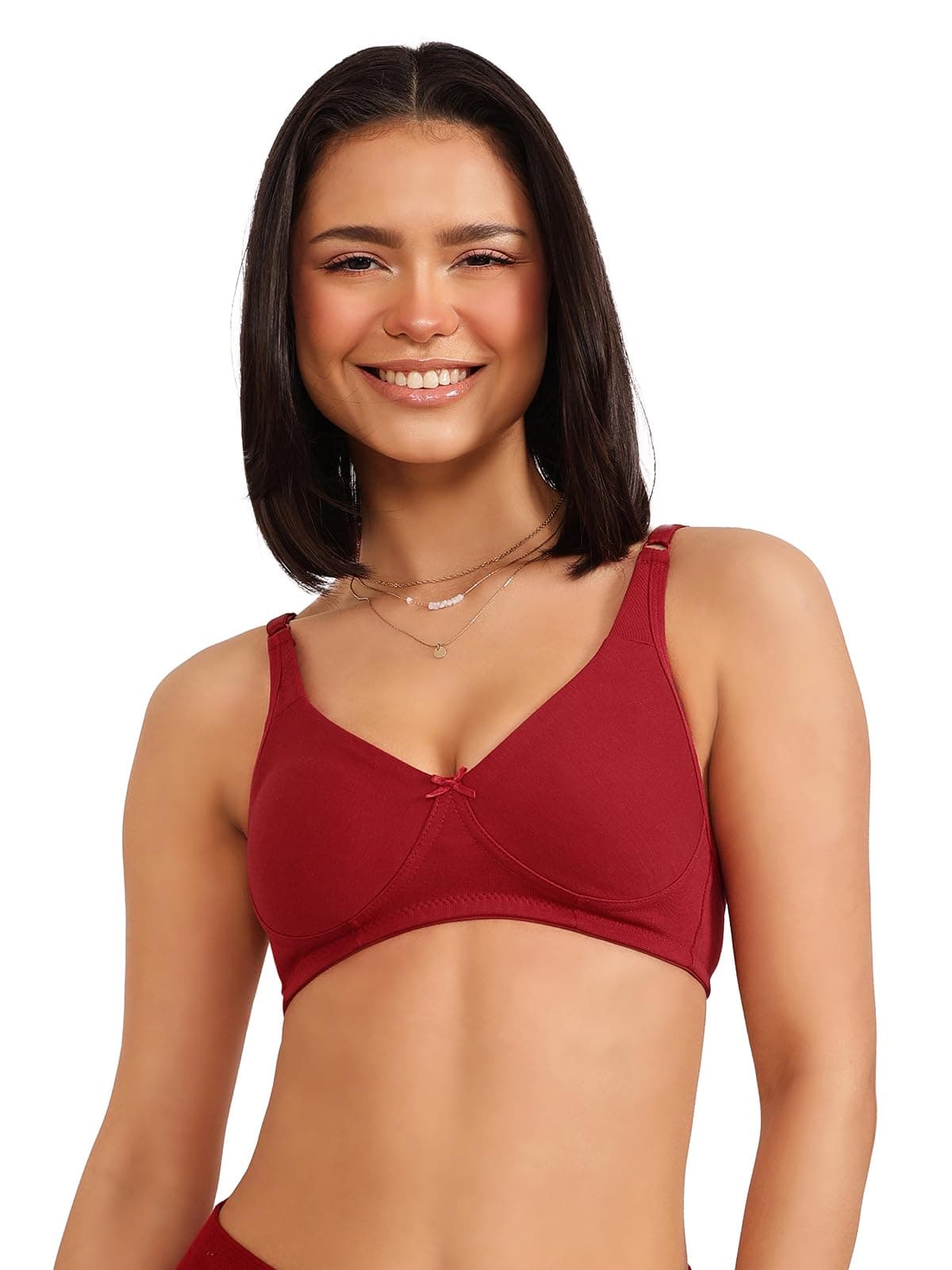 Clovia Women's Cotton Rich Solid Non-Padded Full Cup Wire Free T-Shirt Bra (BR0636P09_Maroon_38C)