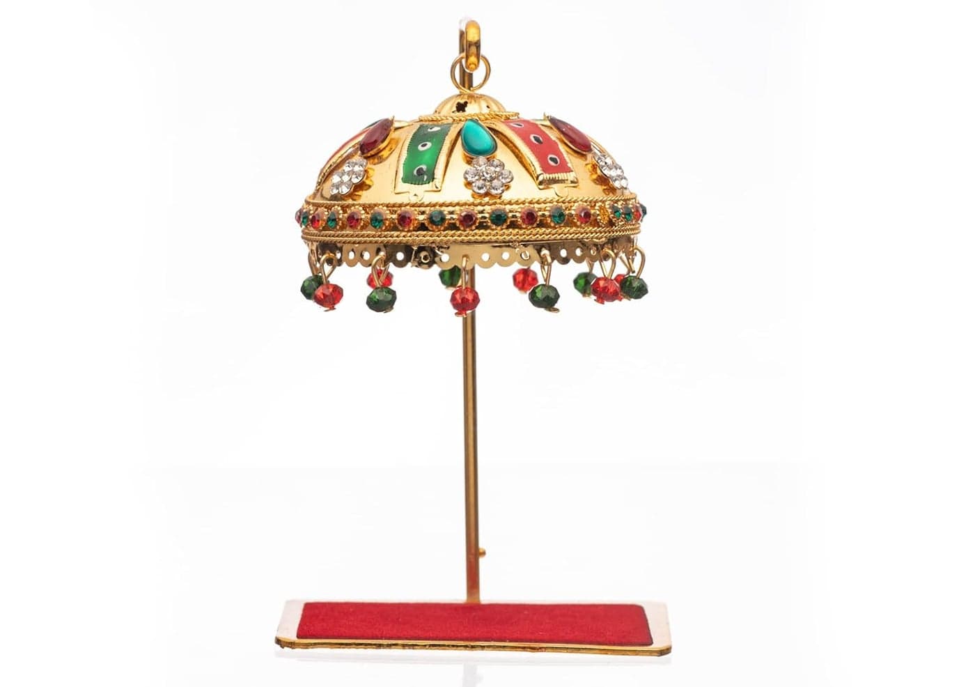 Tej Gifts Metal Umbrella Chhatra with Hanging Crystals for God Idol Car DashboardOffice DeskTableHome Decor Showpiece Chatri Aasan for God Murti Multicolor U 33