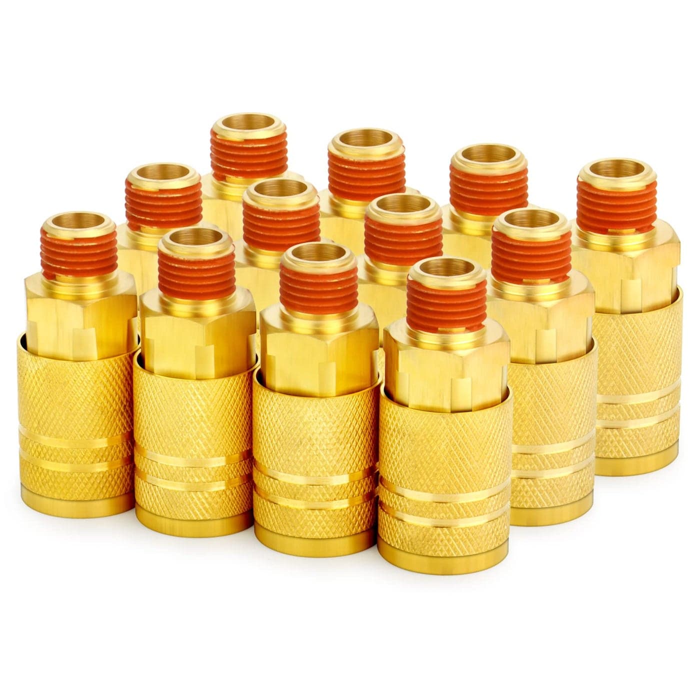 ChillWaves 14Inch Brass Male Industrial Coupler14 NPT Male 6Ball Quick Connect Air Coupler Air Hose Fittings12PACK