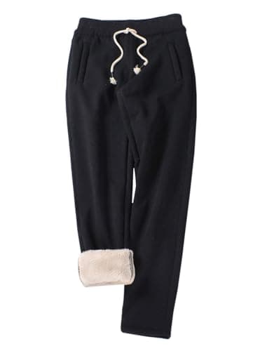 Gihuo Women's Sherpa Lined Sweatpants Winter Warm Fleece Lined Sweatpants with Pockets Fleece Jogger Pants Athletic (2# Black, X-Large)