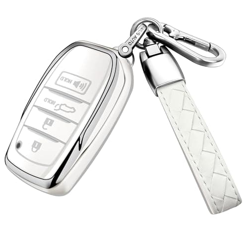 Sindeda for Toyota Key Fob Cover with Keychain Soft Full Protection Key Shell fit for 2025 Camry 2019-2024 Venza, RAV4 Prime, Land Cruiser, Fortuner, Grand Highlander, Corolla Cross 4-5Buttons(White)