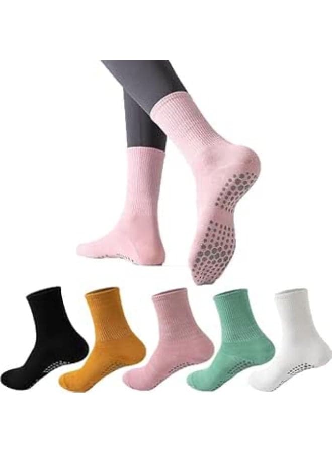 5 Pcs Women Socks,Grippy Socks for Women,Non Slip Pilates Socks with Grips for Women,Women Sport Socks,Suitable for Yoga,Pilates,Ballet,Ankle