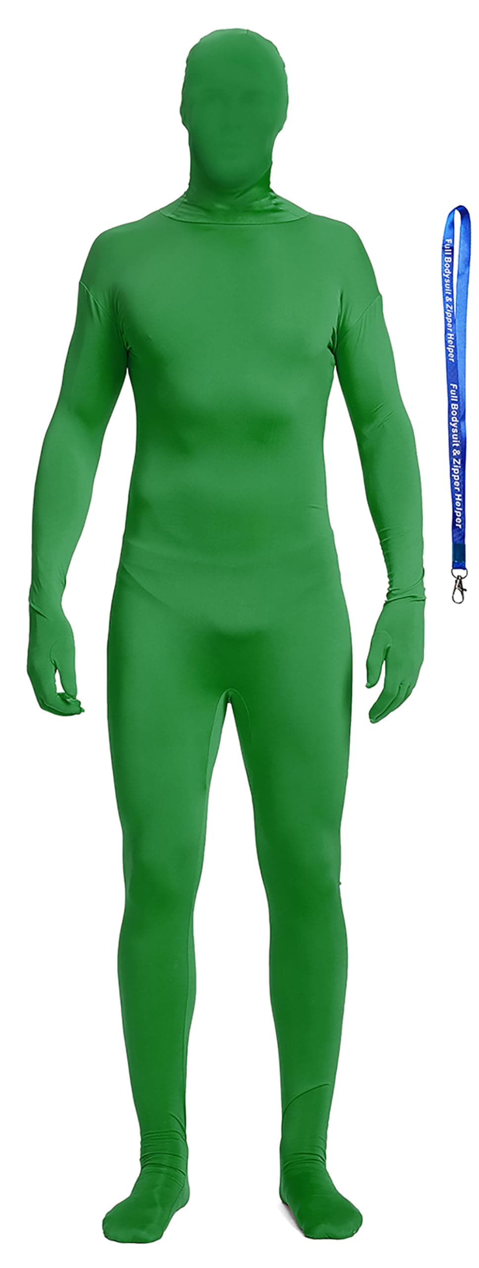 Full Bodysuit With Zipper Helper Unisex Spandex Stretch Adult Costume Zentai Disappearing Man Body Suit (Large, Green)