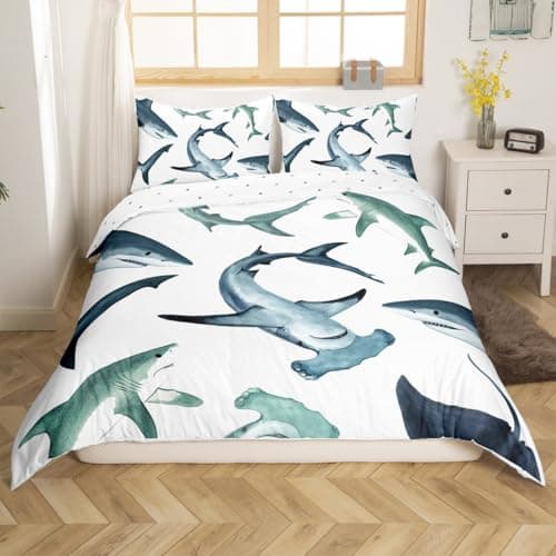 Feelyou Shark Comforter Cover Set Marine Life Ocean Theme Bedding Set for Kids Boys 3D Shark Print Duvet Cover Sea Animal Pattern Bedspread Cover Bedroom Collection 2Pcs Twin Size