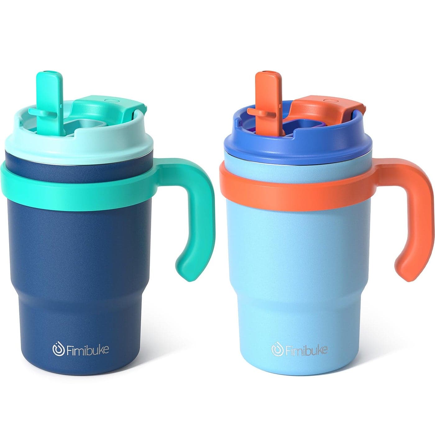 Fimibuke 16oz Kids Insulated Tumbler with Handle Straws 2 Pack BPA FREE 188 Stainless Steel Toddler Cups with SipSwig 2in1 Lids Leak Proof Kid Drinking Cup Travel Mugs for Children Boys Girls