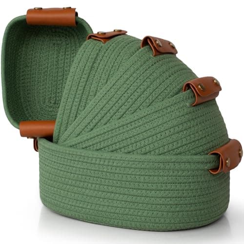 Beautiful Storage Basket Set of 5 - Sturdy Cotton Rope Baskets for Shelves Are Perfect for Organizing Your Home - Quality Storage Bins Easily Fit With Any Nursery or Bedroom Decor