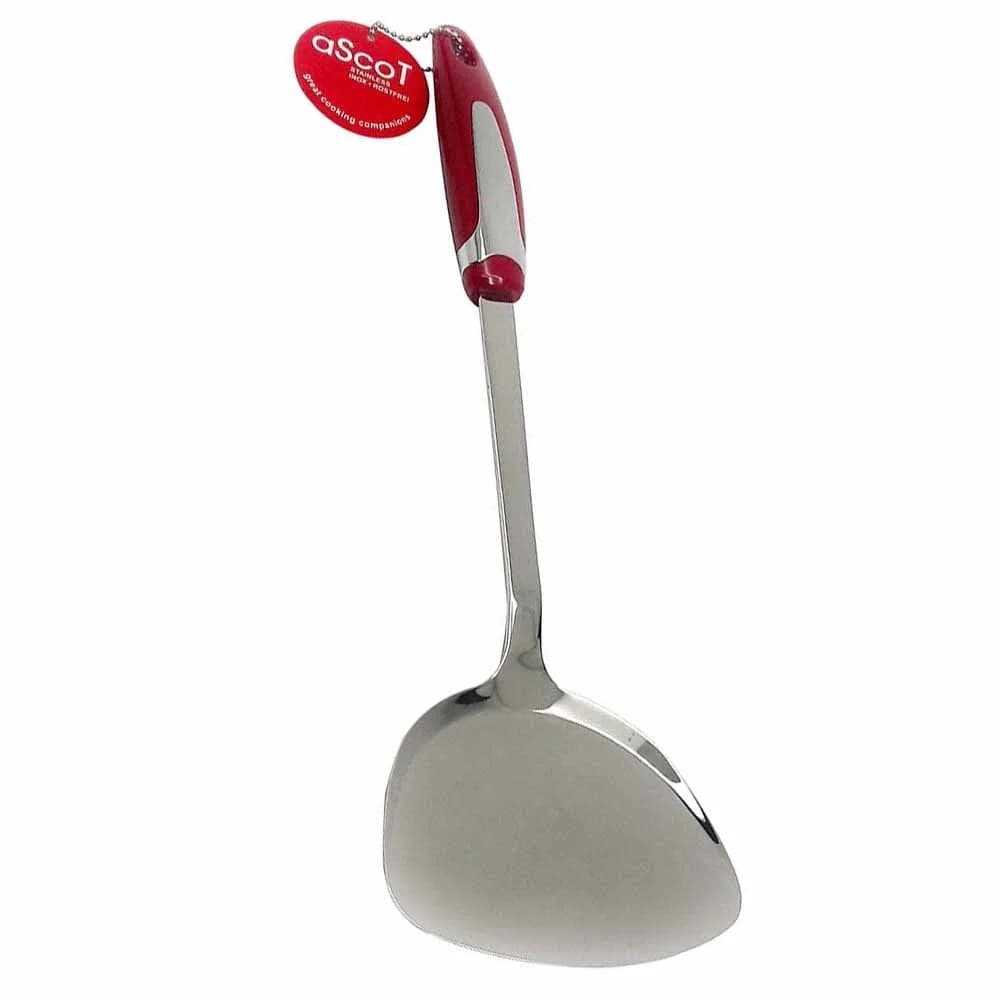 Ascot Oriental Turner Stainless Steel Turner Silver and Red Strong in Rust, Heat Resistance, Cooking Turner or Spoon