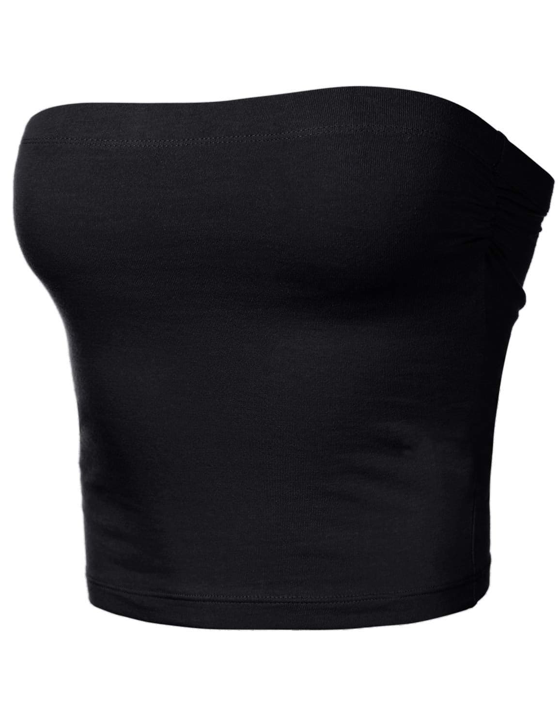 Women's Shapewear Tube Tops Strapless Ruched Built-in Shelf Bra Casual Black S