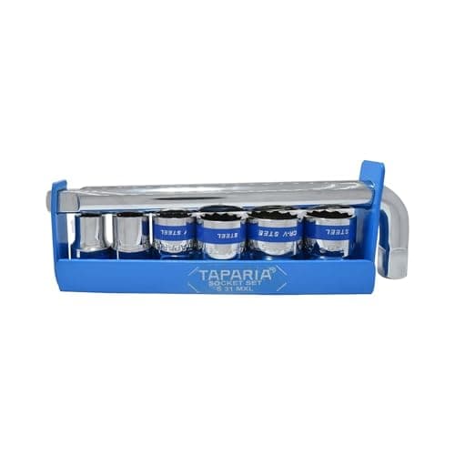 Taparia S31MXL 1/2 Inch Square Drive 7 Pc Socket Set, 6-Piece Bihexagonal Sockets Plus L-Handle | Industrial Heavy Duty Kit | Compact Carry Case