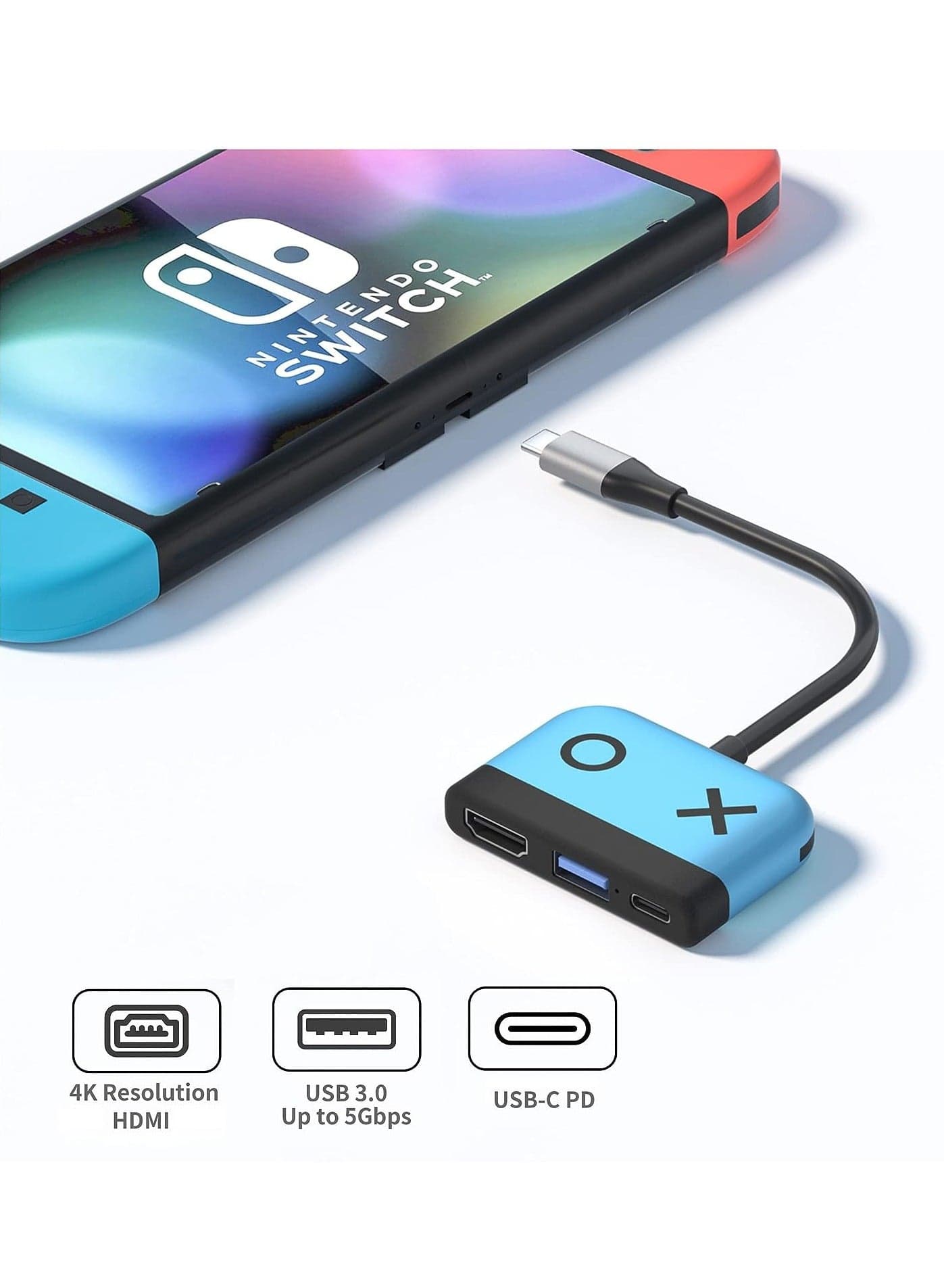Portable TV Dock, Nintendo Switch Dock with HDMI USB 3.0 Port and USB-C Charging, Travel Dock for Nintendo Switch/Steam Deck (Blue)
