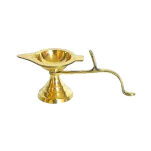 BHAKTI SHRINGAR Brass Deepak | Puja Diya Lamp, Aarti with Handle | Decorative Accessory (4 CM, 1)