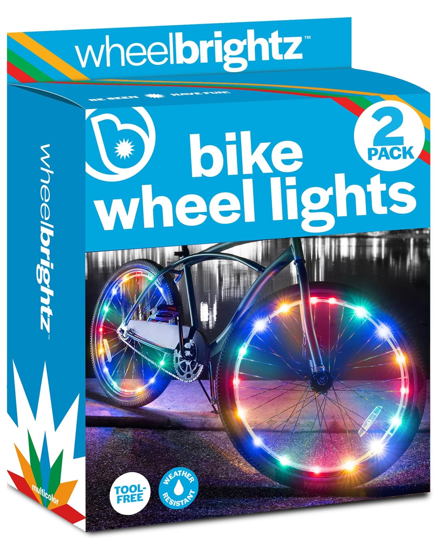 Brightz WheelBrightz Bicycle Wheel Lights (2-Pack Multicolor) - Bicycle Lights for Night Riding - LED Bicycle Accessories for Adult Bikes - Bicycle Spoke Lights for Boys and Girls