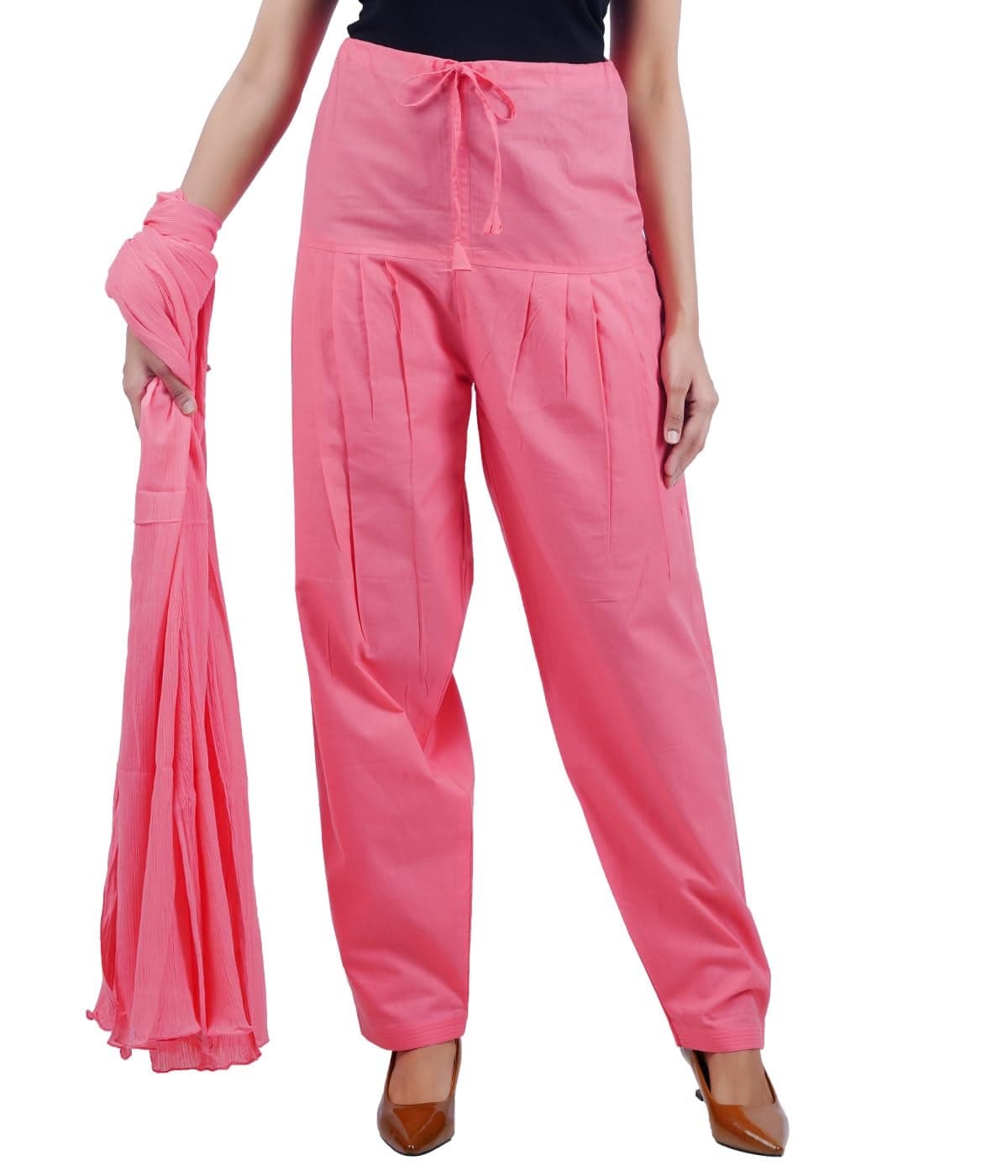 Happy Bunny Cotton Salwar Pant with Dupatta Colour Combo for Women – Ethnic Style, Comfort Fit with Drawstring, Ideal for Office, Festive, Casual (XL, Shell Pink)
