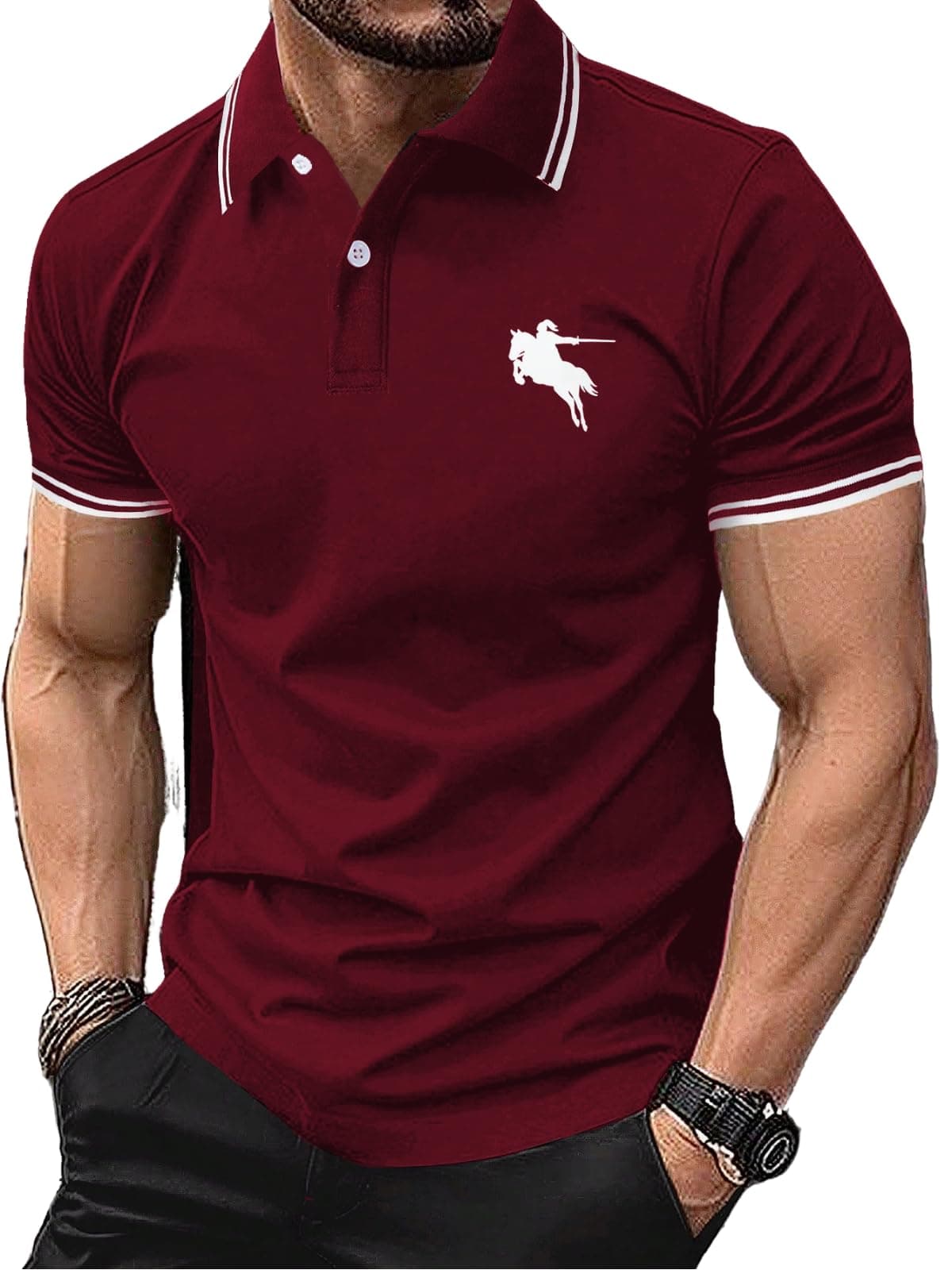 GRECIILOOKS Men Poly Cotton Regular Men Tshirt Maroon M
