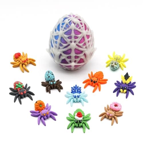 3D Printed Spider Egg with 10 Unique Spiders Inside 3D Printed Animals Fidget Toys Easter Basket Stuffers Easter Gifts for Kids Prefilled Easter Eggs with Toys Easter Egg Fillers for Boys Girls