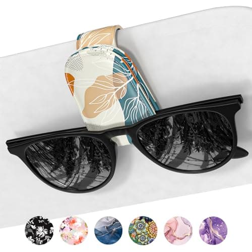 NNPOOYI Sunglasses Holder for Car Visor, Magnetic Leather Sunglass Holder, Sun Visor Glasses Hanger Clip, Car Interior Accessories for Women Men, Fits Eyeglasses, Boho Leaf