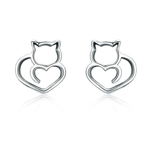 Cute Cat Earrings Stud Pearl Earrings for Women Mouse Cubic Zircon Hypoallergenic Earrings Christmas Birthday Gift (Cat earrings)
