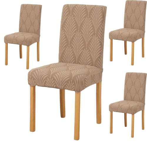 Styleys Stretch Jacquard Dining Chair Cover Removable Washable Dining Room Chair Cover Protector Seat Slipcover (Pack of 4, Taupe, JYMC3)