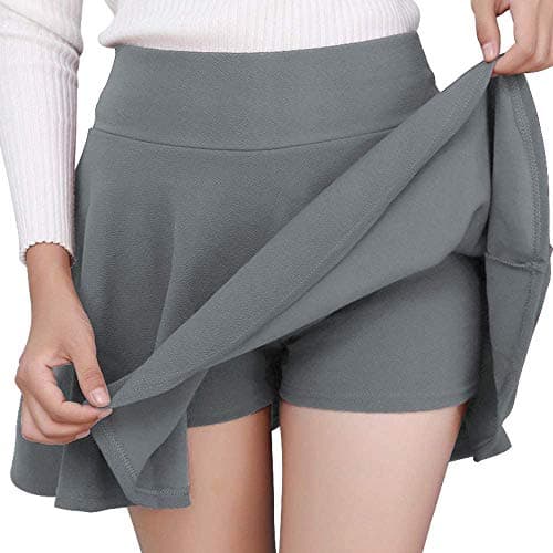 FRAULEIN Girl's/Women's Classic Stretchy All Time Trendy Flared Knee Length Skater Skirts Inbuilt with Inner Safety Shorts (in, Alpha, S, Regular, Grey)