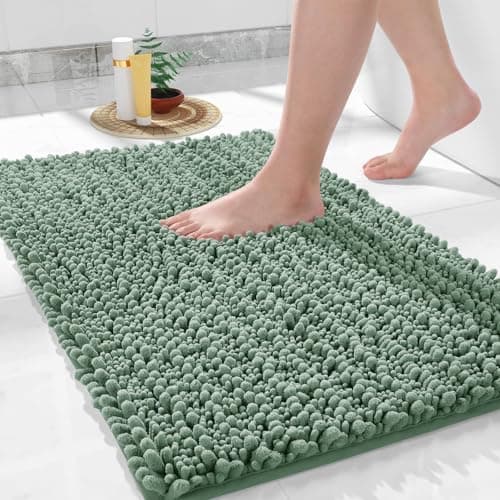 Yimobra Bathroom Rugs Non Slip Washable 32x20 Inch - Ultra Soft Absorbent Chenille Bath Mat, Quick Dry Shaggy Floor Carpet for Tub Shower, Green Home Decor Accessories