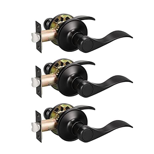 KNOBWELL 3 Pack Passage Door Lever Door Handle Non-Locking Lever Set for Hallway Door or Closet with a Matte Black, Reversible for Right or Left Side