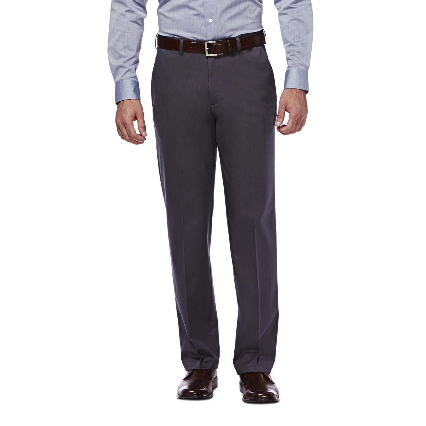 Haggar mens Premium No Iron Khaki Classic Fit Expandable Waist Flat Front Pant, Dark Grey, 42x30