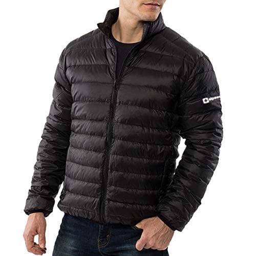 Alpine Swiss Niko Men’s Puffer Jacket | Warm Down Alternative Insulated Coat | Packable, Water-Resistant & Windproof Winter Outerwear with Zipper Pockets BLK L