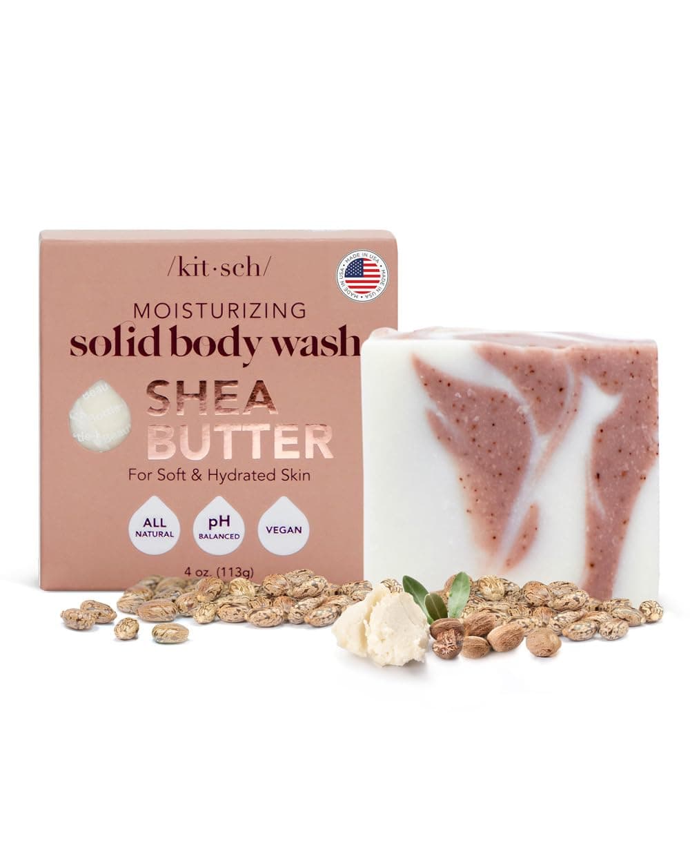 Kitsch Shea Butter Body Wash Exfoliating Bar Soap for Women Men Moisturizing Shea Butter Bar Soap for Soft and Hydrated Skin All Natural Paraben Free and Vegan Made in USA 4 oz