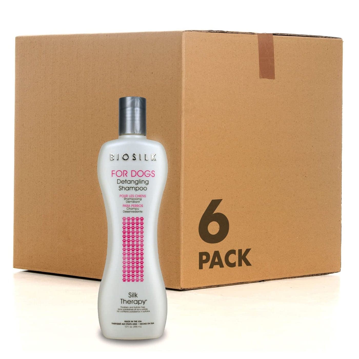 BioSilk for Dogs Silk Therapy Detangling Dog Shampoo Sulfate Free and Paraben Free Shampoo for Dogs Matted Hair Dog Detangler Shampoo for All Adult Dogs 12 fl oz 6 Pack