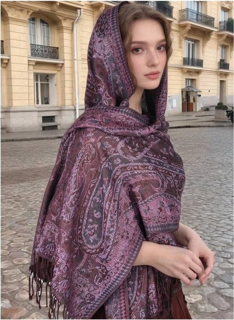 Scarf for Women Lightweight Floral Printed Scarf Fall Winter Fashion Fringed Shawl