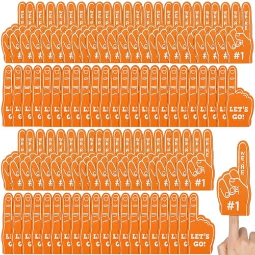 Sinmoe 100 Pieces Mini Foam Finger Football Party Favors 1 Sports Fan Foam Finger Football Party Supply Basketball Baseball Soccer Sporting Events SuppliesOrange
