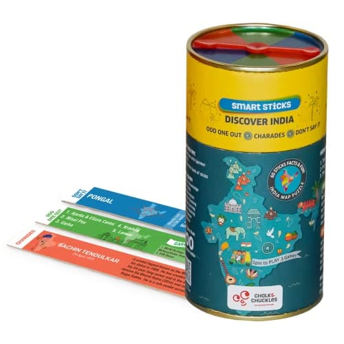 Chalk and Chuckles Smart Sticks Discover India, Kids Games Age 7+ Years, India Map Puzzle, Fun Educational Toys, Family Card Game, Birthday Gifts for Boys & Girls Ages 8, 9, 10, 11, 12, 13