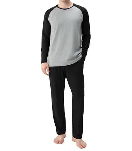 DAVID ARCHY Mens Pajamas Set - Soft Pj Sets for Men Long Sleeve Pajamas Men Cotton Mens Pjs Sets Loungewear with Pockets Black