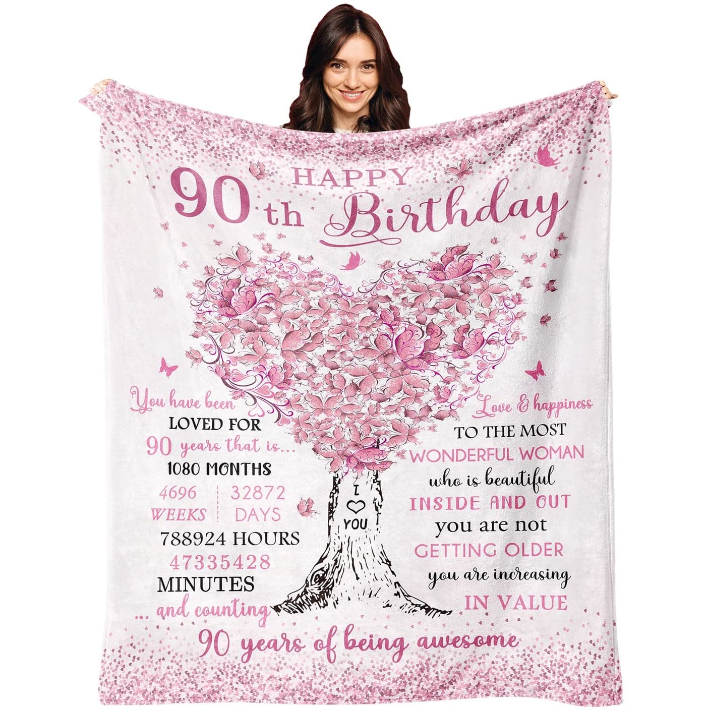XALAZY 90th Birthday Gifts for Women Blanket 60X50 90th Birthday Decorations for Women Best 90 Year Old Woman Birthday Gifts 1935 Woman Present Happy 90 Bday Present for Female Throw