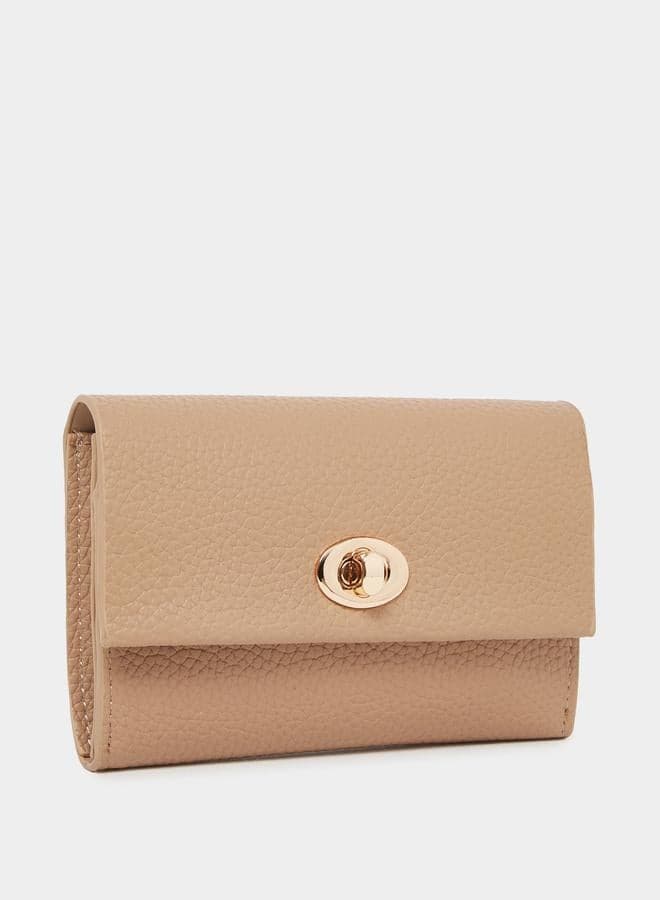 Styli Women Beige Textured Twist Lock Wallet