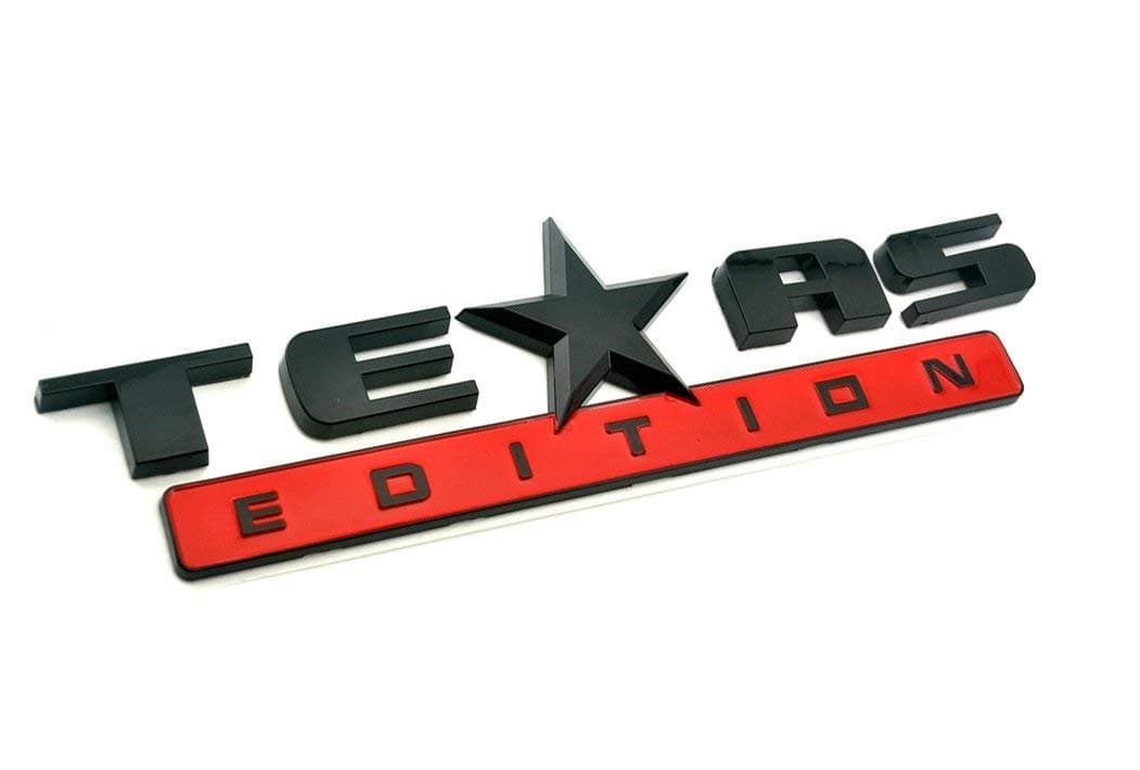 Muzzys Texas Edition Black and RED 3M Stick On Emblem Badge FITS GMC Sierra Chevy Silverado Suburban Tahoe Ford F150 Dodge Ram Nissan Titan Truck