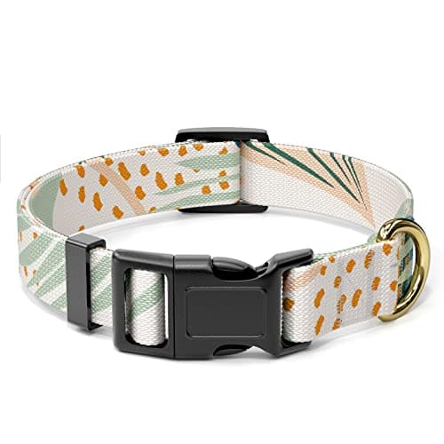 Rnivvi Dog Collar for Large Dogs, Cute Boho Heavy Duty Adjustable Puppy Collar with Quick Release Buckle for Girl & Female, Pet Accessories for Walking Running, L Length 1" Width, Tropical Leaves