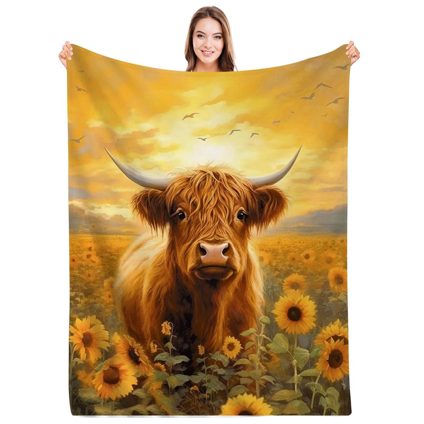 SARA NELL Highland Cow and Sunflowers Blanket Beautiful Highland Cows Print Blanket and Throws Cute Cow Gifts for Girls Kids Adults Cozy Plush Bedding Highland Cow Decor50x40