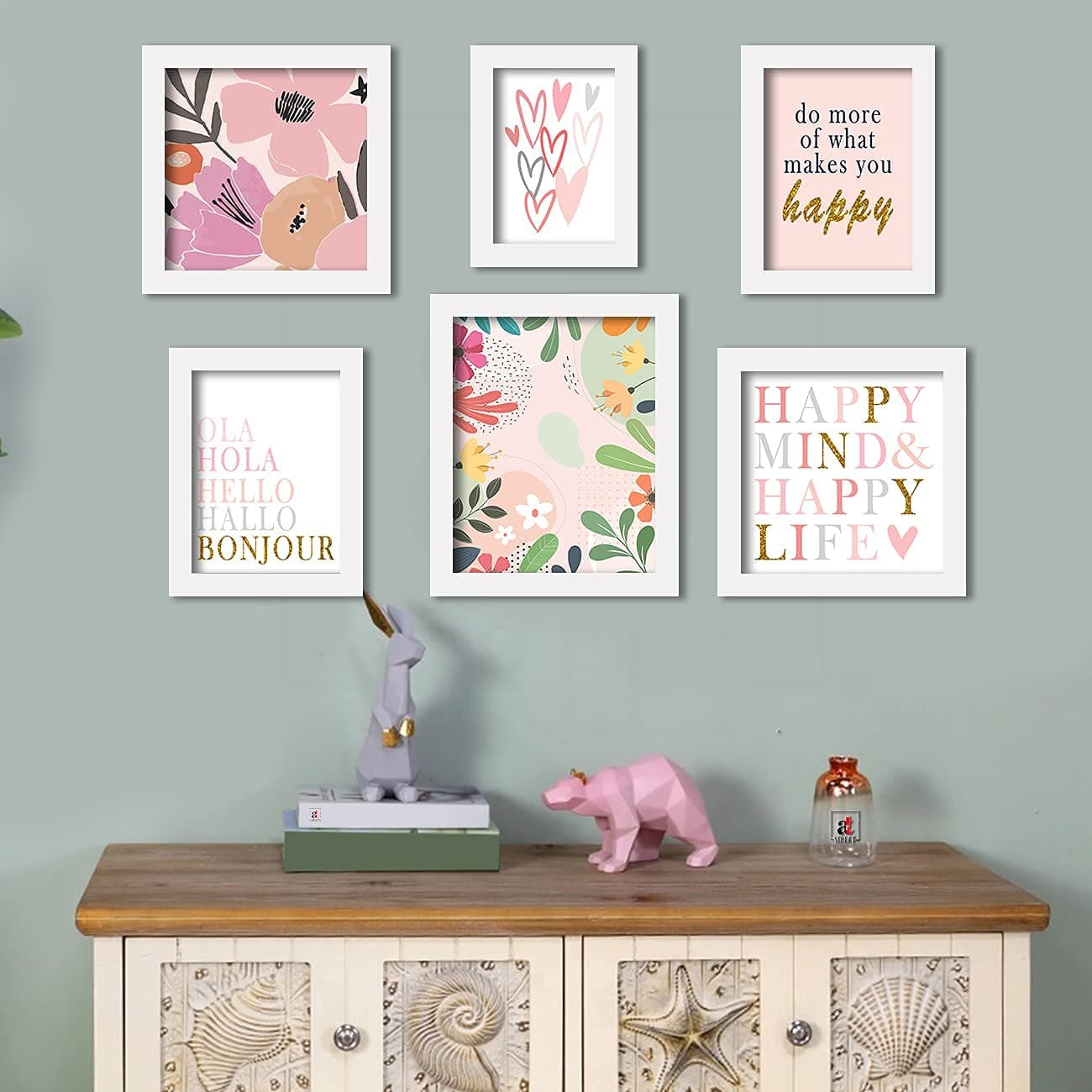 Happy Mind Set of 6 Art Print Happiness Theme Painting for Home Decoration Size5x7 6x8 8x8 8x10 Inches