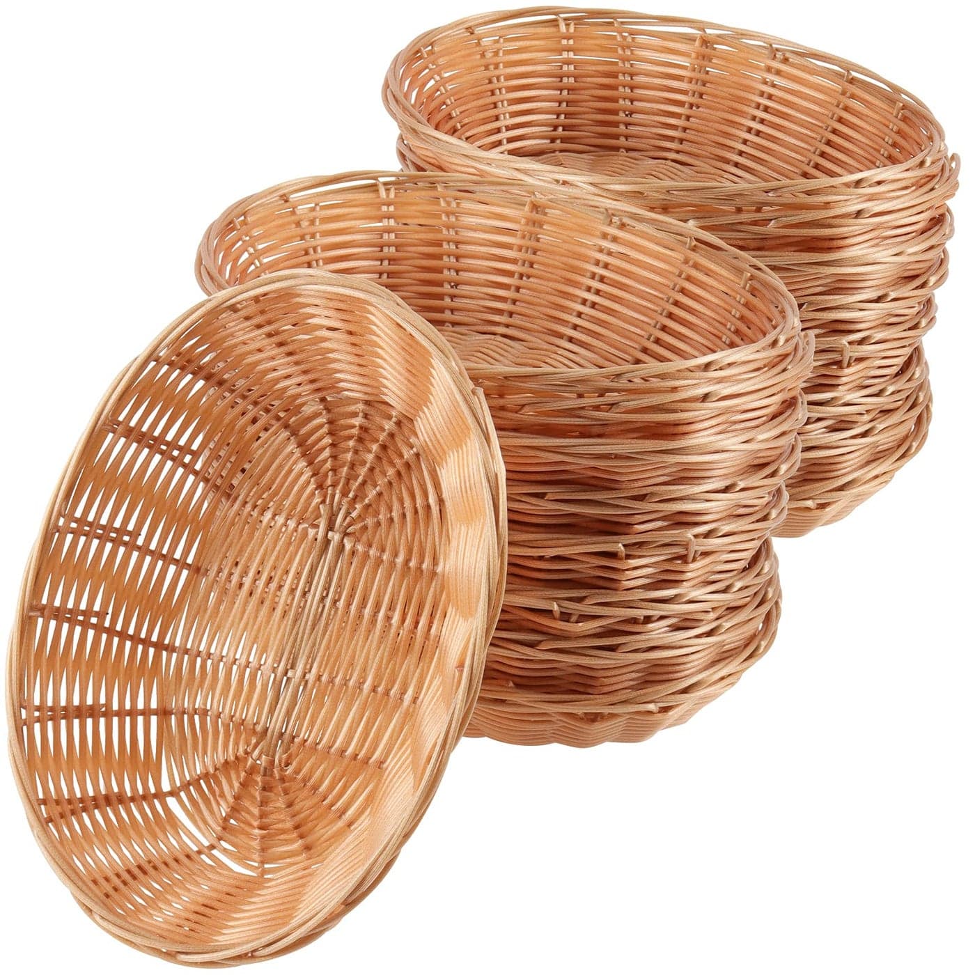 FUNSUEI 18 Pack 9 x 6 x 26 Inches Oval Poly Wicker Bread Baskets Food Serving Baskets Handmade Rattan Woven Pantry Organizer for Storing Bread Vegetables Fruits SnacksBrown