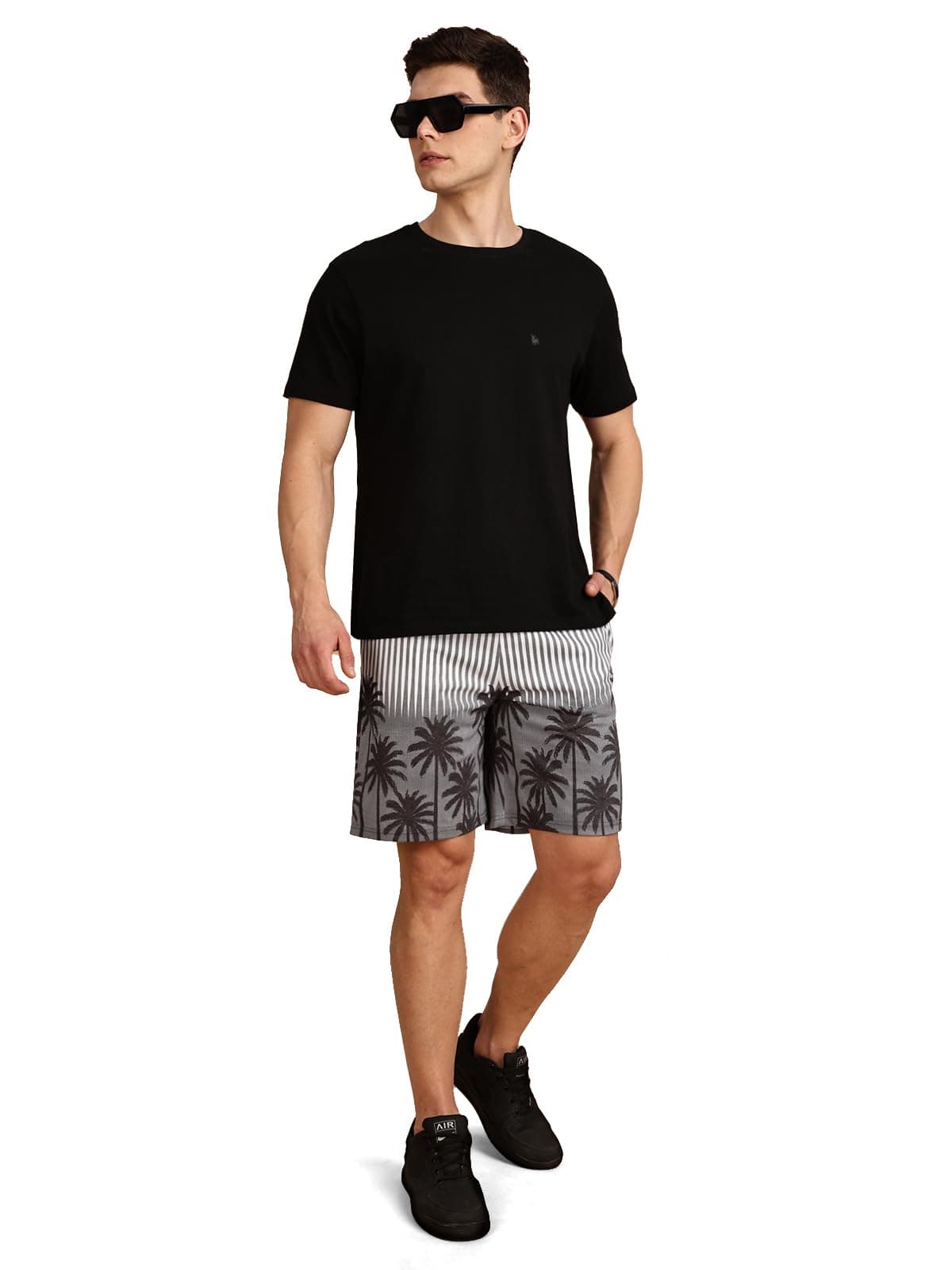 BULLMER Trendy Co-Ord Set for Men | T-Shirt and Shorts Set Black/Grey2 XXX-Large