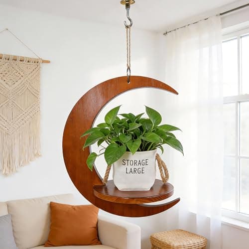 Tnstbiee MoonShaped Wooden Hanging Plant StandNordic Modern Window Plant Shelf SpaceSaving Indoor Flower Holder for 355 Inch PotsAesthetic Hanging Plant Tray DecorGifts for Gardener Mother