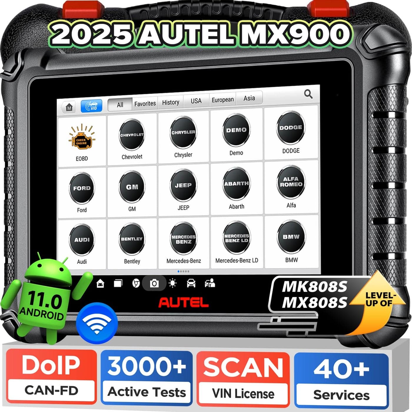 Autel Scanner MaxiCheck MX900 2025 US Ver of MaxiCOM MK900 CAN FD DoIP Up of MK808S MK808 MX808 MK808BT Bidirectional OBD2 Scan Tool 3000 Active Test 40 Reset Scan VIN OE Diagnostic FCA