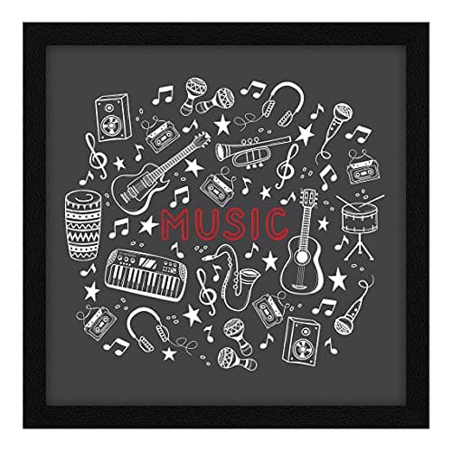 ArtX Paper Music Instruments Framed Wall Art Painting, Multicolor, Abstract, 13 X 13 inches, Set of 1