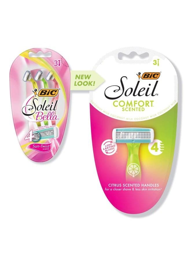 Soleil Comfort Scented (Formerly Bella Sun-Twist Scented) Women's 4-Blade Disposable Razor, 3-Count