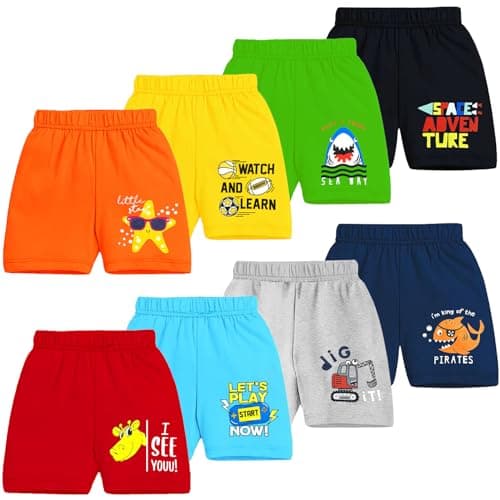 Kuchipoo Boys Regular Fit Cotton Shorts (KUC-SHT-139, Multicolor, 9-10 Years) - Pack of 8