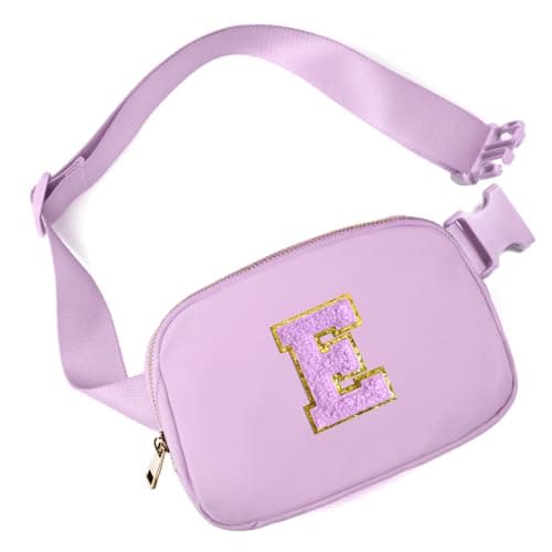Gitus Gifts for 8 9 10 11 12 Year Old Girls Belt Bag Fanny Pack Crossbody Bags with Initial Letter Patch Cute Stuff Birthday Gifts for Teen Girls Women Personalized Trend Stuff (Lavender-E)