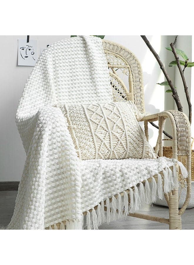 Chenille Knitted Shawl Blanket Fabric White 127x170cm