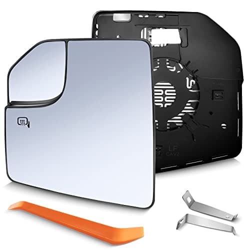 SNEMEEY Compatible with Ford F150 Driver Side Mirror Glass 2015 2016 2017 2018 2019 2020 2021, Left Heated Chrome View Mirror with Backing Plate, Blind Spot Convex Mirror with Rear Holder, FL3Z17K707A